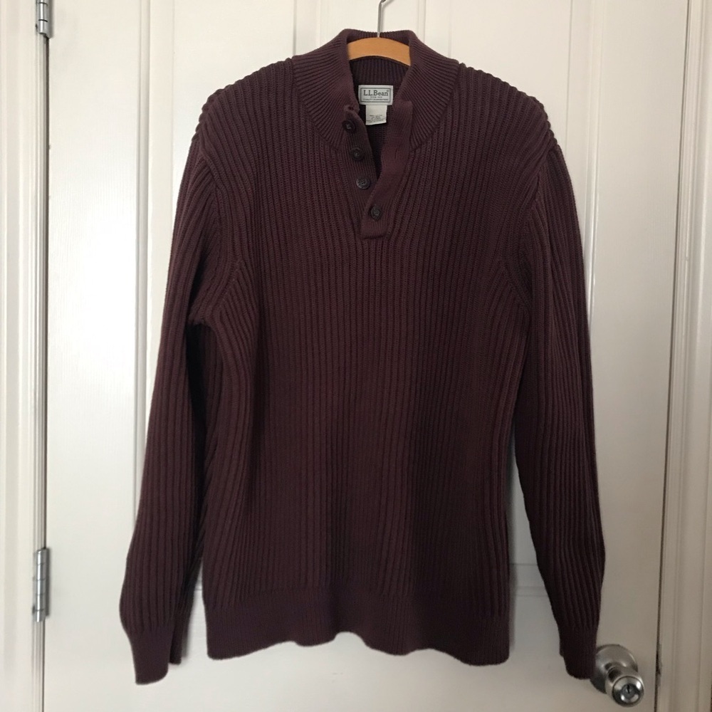 L.L. Bean Men's 1/4 Button Burgundy Sweater XL Regular